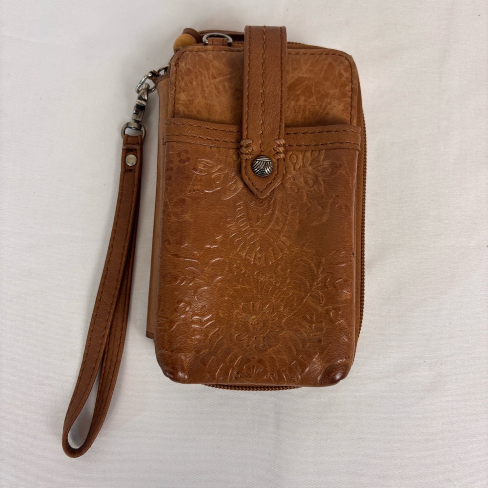 The Sak Leather Embossed Wristlet Wallet Tobacco Brown Size 7x4